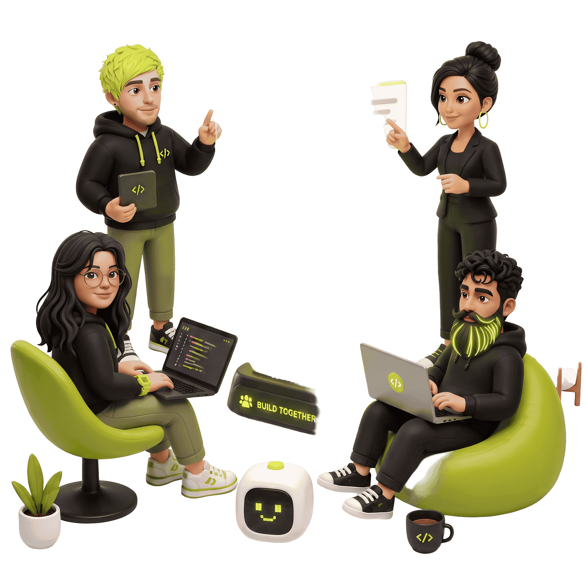 Illustration of a remote team collaborating on website designs