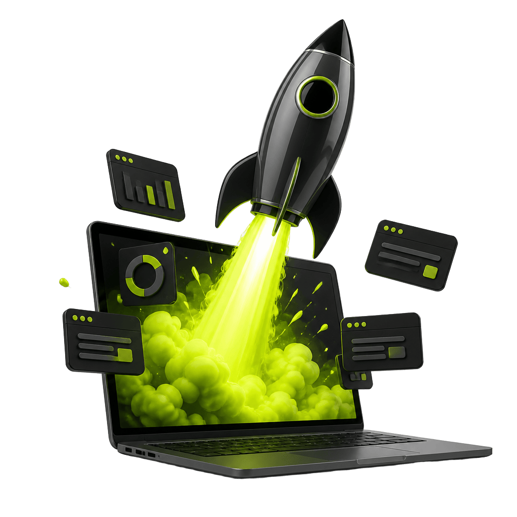 Launch rocket rising from a browser window